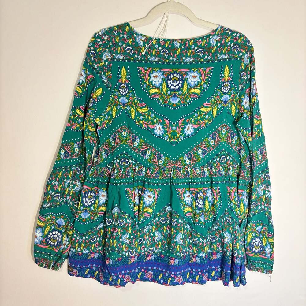 Matilda Jane Evergreen Babydoll Top Women M Green Floral Long Sleeve Pleated Blo - Picture 5 of 5